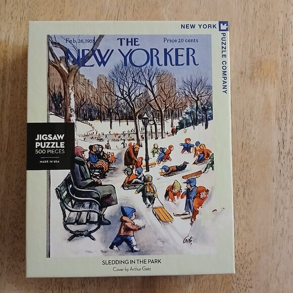 New York Puzzle Company Sledding in the Park Jigsaw Puzzle, 500 Pieces - Picture 1 of 4